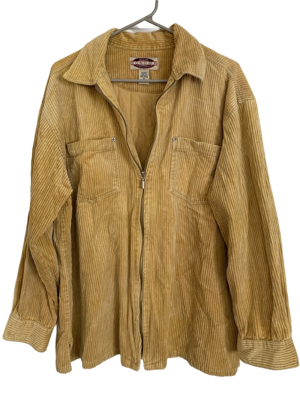 Sonoma Khaki Corduroy Zipper Front Long Sleeve Cotton Jacket Shirt Shacket